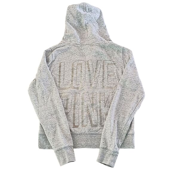 VS PINK Gray Zip-Up Hoodie – Size M (LOVE PINK Back) - Picture 3 of 11